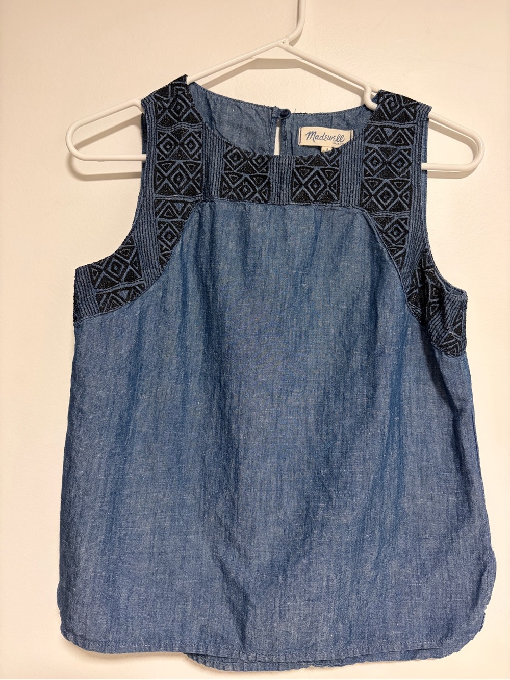 Madewell Women’s Sleeveless Chambray Top Size S Cotton Linen Blue Textured Trim